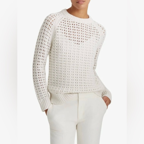 Club Monaco women's open knit crew neck sweater size L wool alpaca blend - Picture 2 of 9